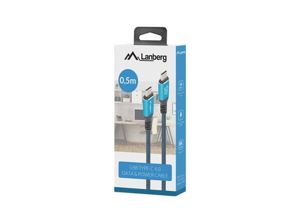 Lanberg CA-CMCM-44CU-0005-BK USB-kabel USB4 Gen 2x2 0,5 m USB C Sort, Blå