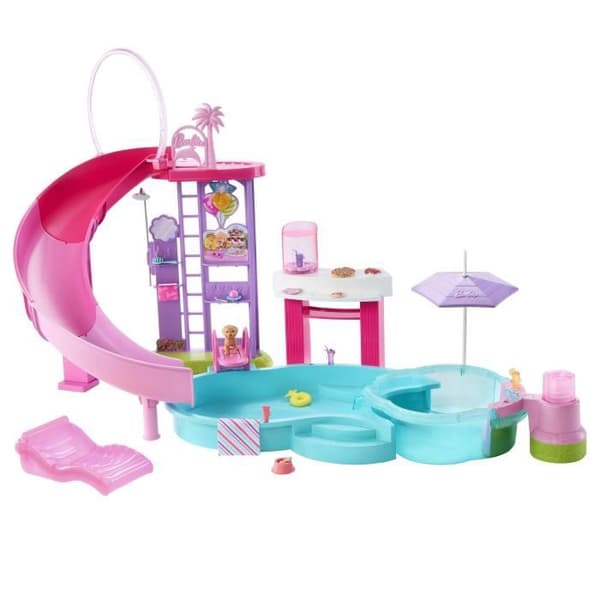 Barbie - Drømmepool Legesæt - Rutsjebane og Jacuzzi - Mere end 20 Tilbehør - Barbie - JFP01