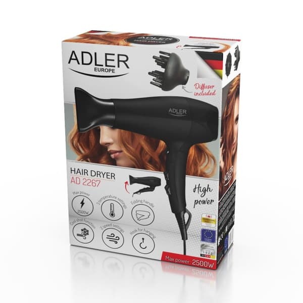Adler AD 2267 hårtørrer Sort, 2500 W