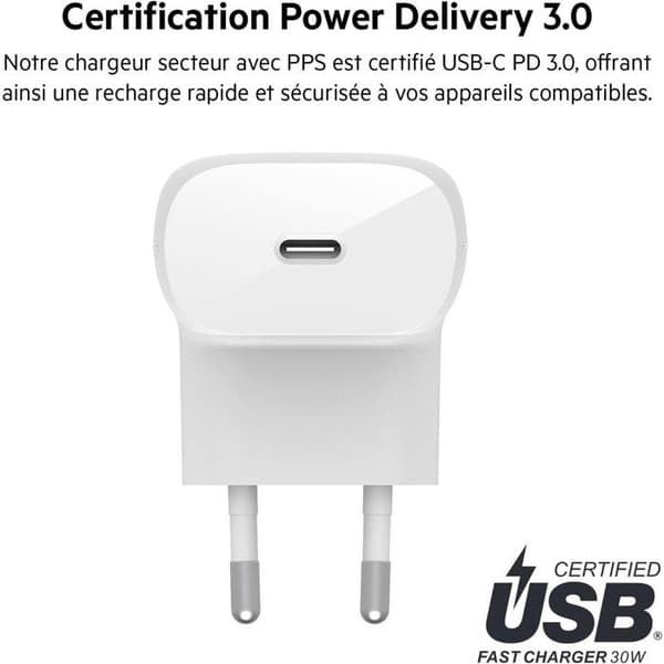Vægoplader - BELKIN - USB-C - 30W - Hvid