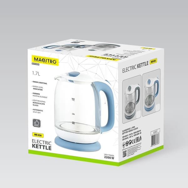 Maestro MR-056-Grå Glas Vattenkokare 1,7 L