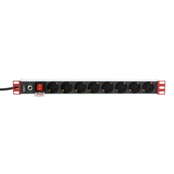 Techly Rack 19" strømskinne med 8 stikkontakter, Schuko-stik