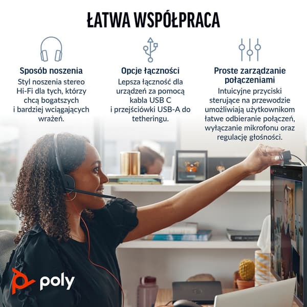 HP Poly Blackwire 3220 stereo USB-C-headset + USB-C/A-adapter