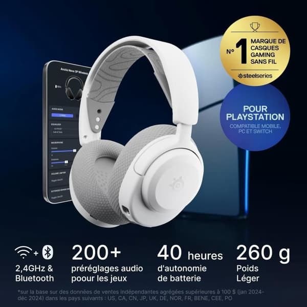 Trådlöst spelheadset - STEELSERIES - Arctis Nova 3PW - 40 timmars batteritid - Bluetooth - USB-C Plug & Play