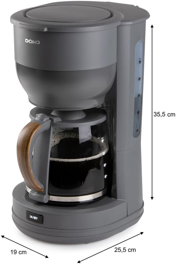 Filterkaffebryggare - DOMO - DO754K - 1,25 L - 10 koppar - Grå / Trä