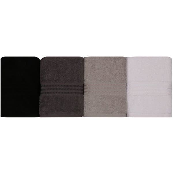Sæt med 4 håndklæder - 50 x 90 cm - Hvid, Grå, Antracit, Sort