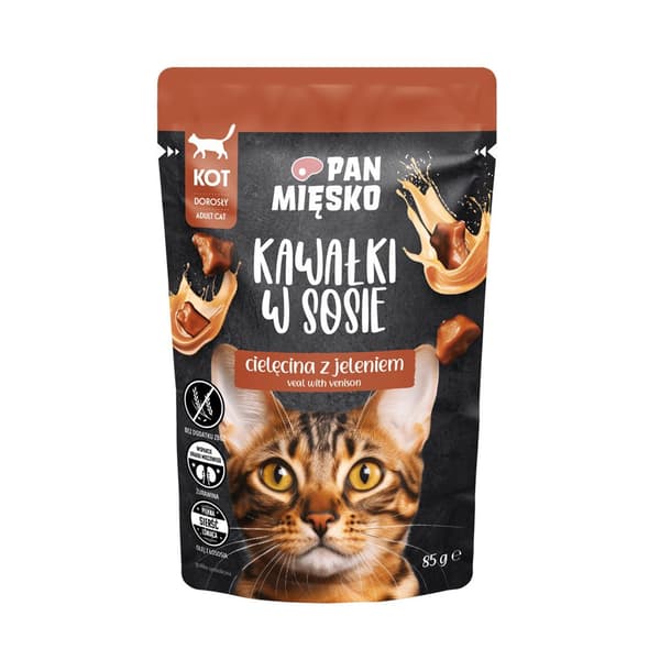 PAN MEAT Bitar i sås Kalvkött med hjort - våtfoder för katter - 85g
