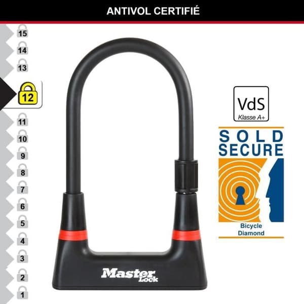 U-cykellås - MASTER LOCK - 8279EURDPRO - Härdat stål, nyckel, certifierat