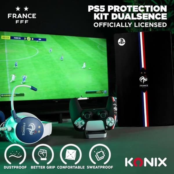 Beskyttelsesetui til DualSense PS5 Controller - Konix - FFF - Silikone - Tommelfingerstøtte - Sort