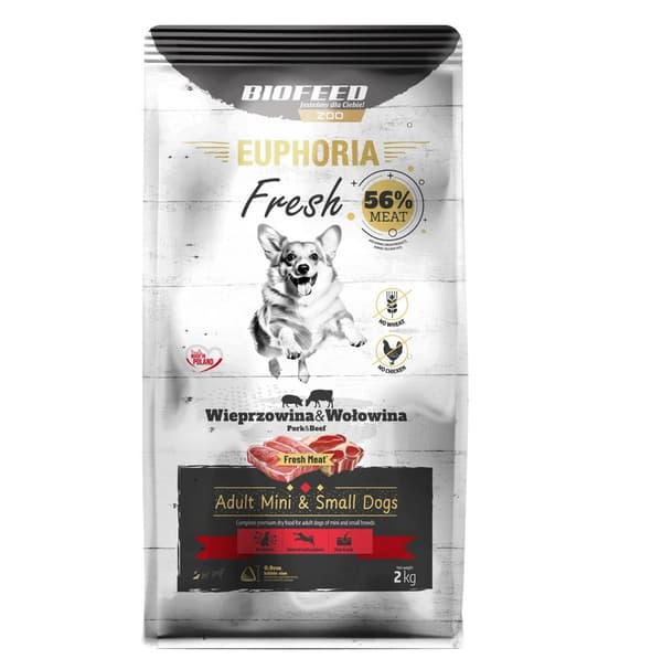 BIOFEED Euphoria Fresh Adult Mini & Small Fläsk med nötkött - torrfoder för hundar - 2 kg