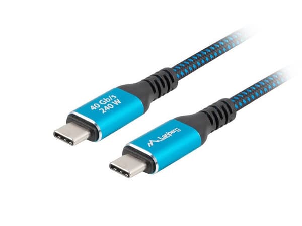 Lanberg CA-CMCM-44CU-0005-BK USB-kabel USB4 Gen 2x2 0,5 m USB C Sort, Blå