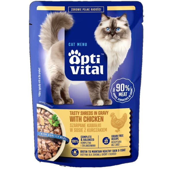 OPTIVITAL Velsmagende strimler i sovs med kylling - vådfoder til katte - 85 g