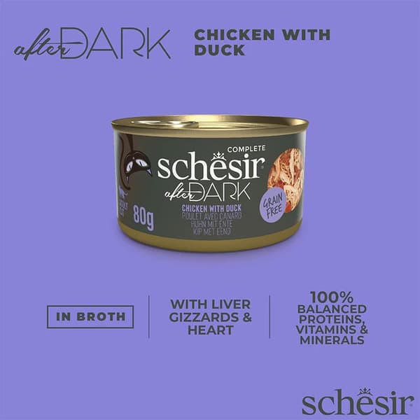 SCHESIR After Dark Kyllingefilet med and i bouillon - vådfoder til katte - 80 g