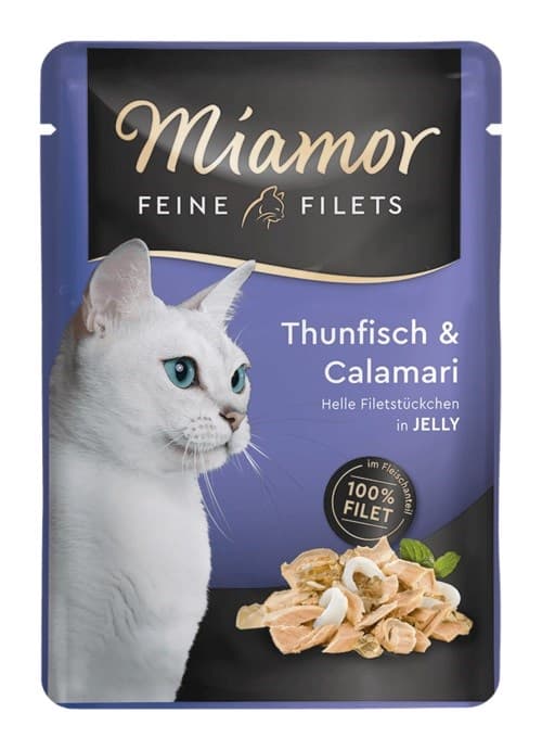 MIAMOR Feine Filets Tun med blæksprutte - vådfoder til katte - 100 g