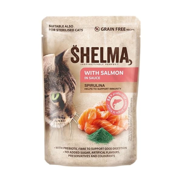 SHELMA med lax och torsk i sås - våtfoder för katter - 4x85g
