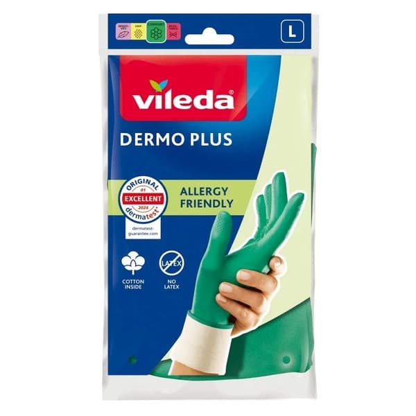 Vileda Dermo Plus 'L' handsker grøn bomuld, nitril