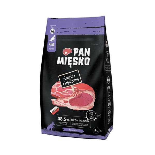 PAN MIĘSKO Kalvkött med lamm M - torrfoder för hundar - 3 kg