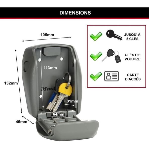 MASTER LOCK Säkert nyckelskåp - L-storlek - Förstärkt säkerhet - Väggmontering
