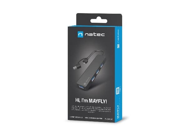NATEC HUB USB-C 3.0 MAYFLY 4-PORTARS + USB-A-ADAPTER