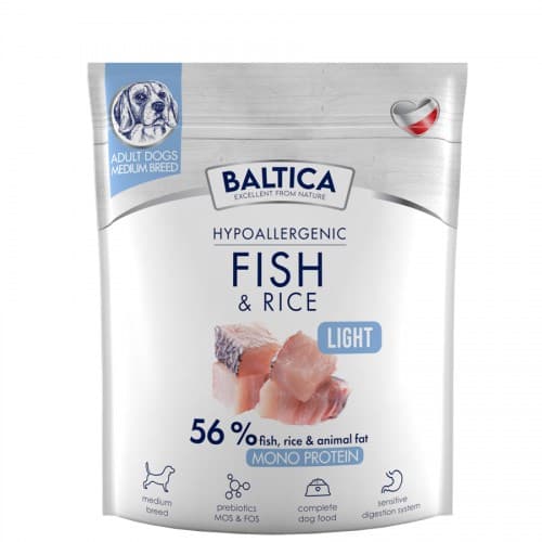 BALTICA Nutraceutic Hypoallergenic Light M Fisk med ris - torrfoder för hundar - 1 kg