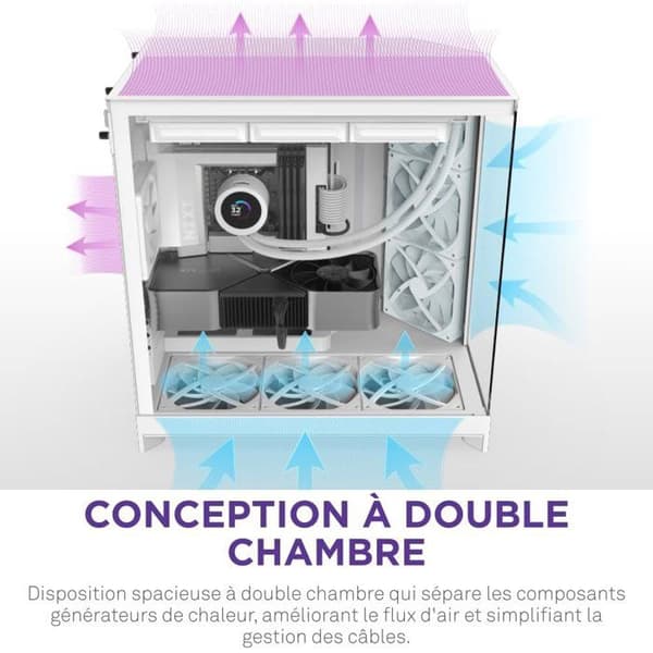 Miditower-kabinet - NZXT - H9 Flow - Dobbeltkammer - Mesh-paneler - Hærdet glas