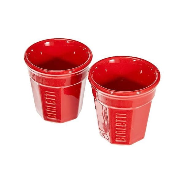 Italiensk kaffemaskinesæt + 2 kopper - BIALETTI - Mini-express - Rustfrit stål / Rød
