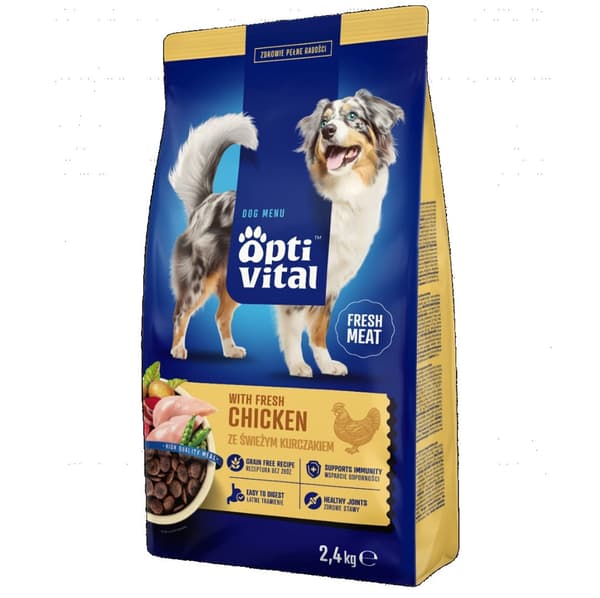 OPTIVITAL Med färsk kyckling - torrfoder för hundar - 2,4 kg