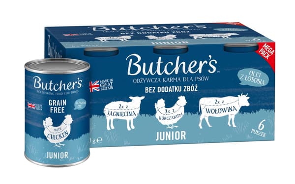 BUTCHER'S Original Junior Mega pakke mix - vådfoder til hunde - 6 x 400 g
