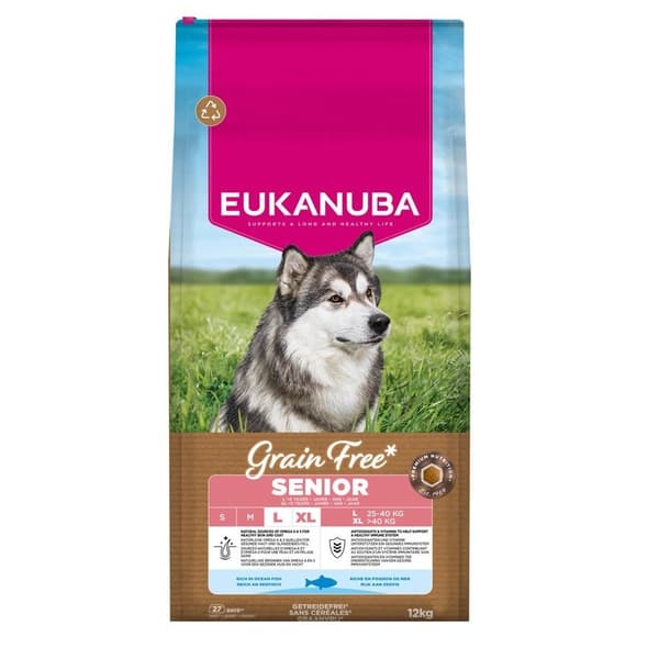 EUKANUBA Kornfri Senior Stor Havfisk - tørfoder til hunde - 12 kg