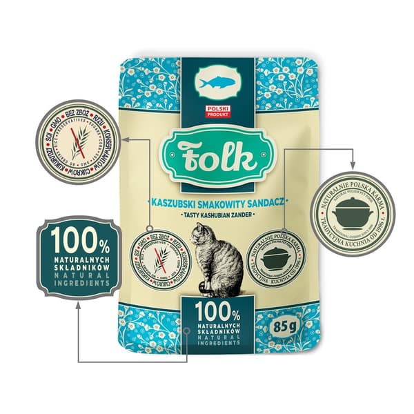 FOLK Tasty Kasjubisk gös - våtfoder för katter - 85 g