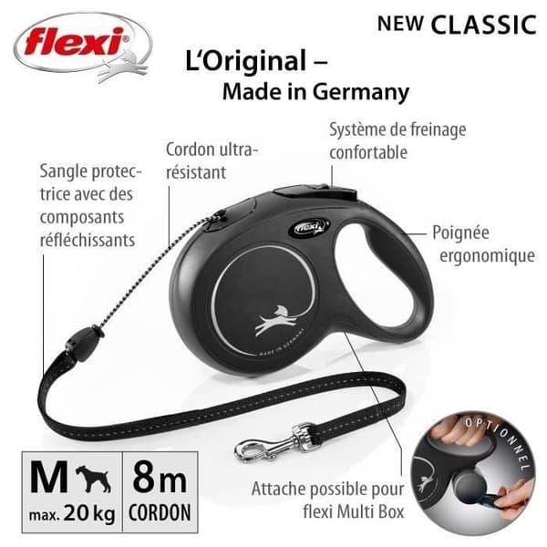 Flexi Classic Snörkoppel M Svart 8 meter