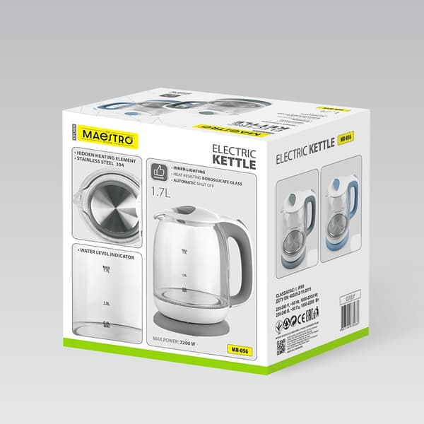 Maestro MR-056-Grå Glas Elkedel 1,7 L