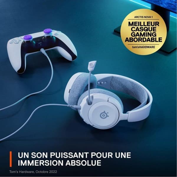Gaming Headset - STEELSERIES - Arctis Nova 1P Hvid - Kablet - Multiplatform - Hvid / Grå