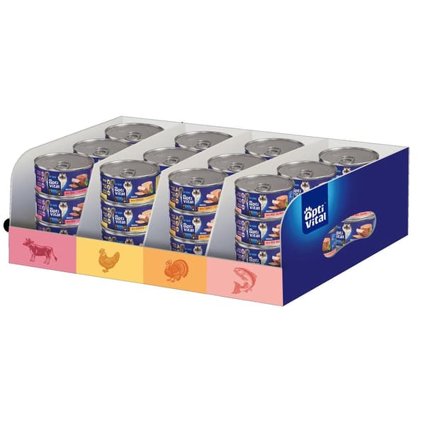 OPTIVITAL Mixcase Nötkött, kyckling, kalkon, lax - våtfoder för katter - 36x85g