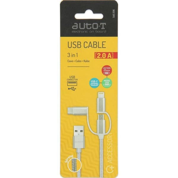 3-i-1-kabel - AUTO T - 540206 - Micro USB - Apple - USB-C