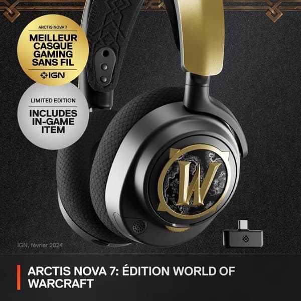 Trådløst gamingheadset - STEELSERIES - Arctis Nova 7 WOW Edition - Sort og guld