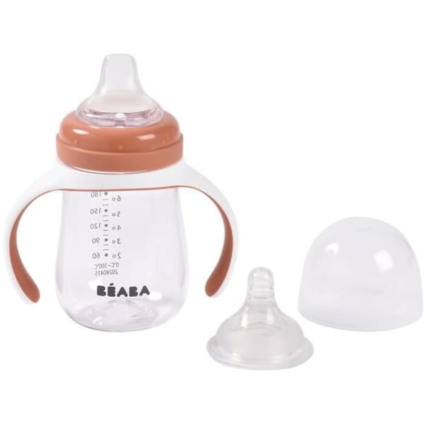 2-i-1 Träningsflaska - BEABA - 210 ml - Terrakotta
