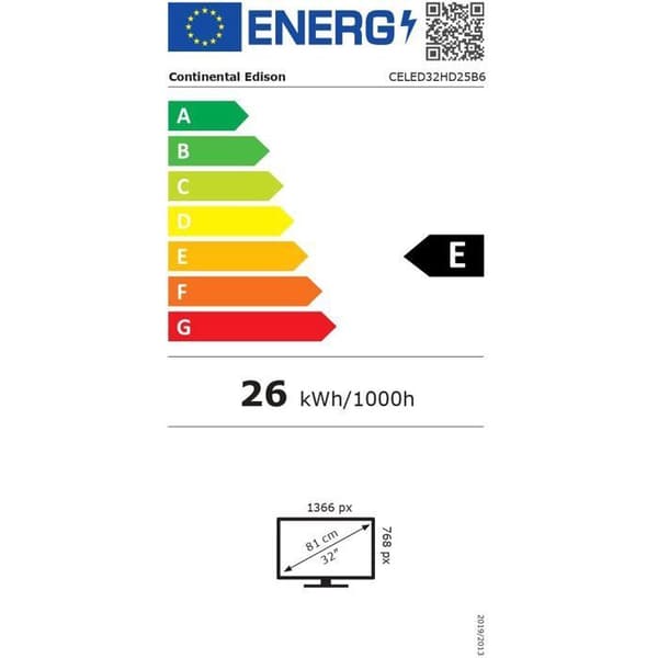 HD LED TV - CONTINENTAL EDISON - 32" (81 cm) - 2xHDMI - 2xUSB - Sort - CELED32HD25B6