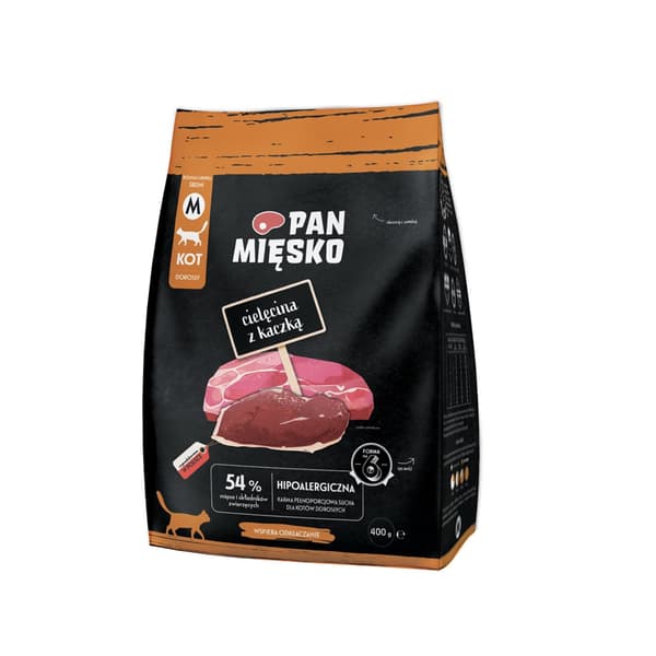 PAN MIĘSKO Kalvkött med anka M - torrfoder för katter - 400 g