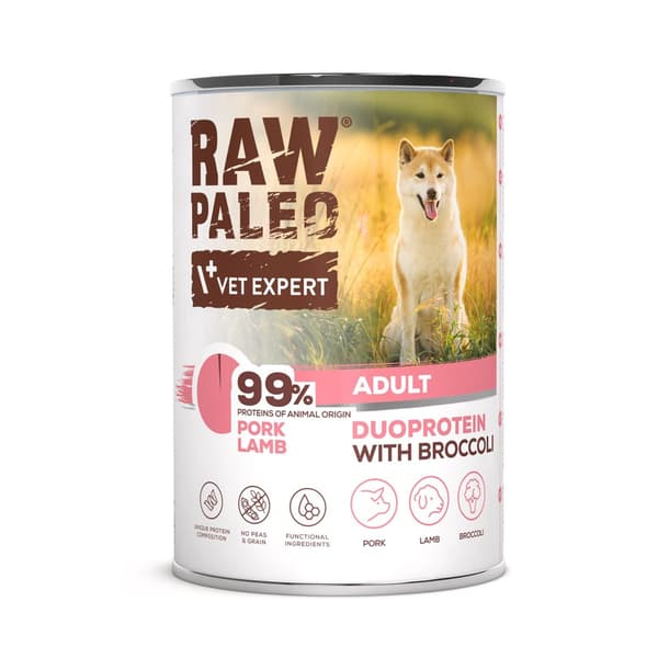 VETEXPERT Raw Paleo Duoprotein Fläsk & Lamm Vuxen - våtfoder för hundar - 400 g