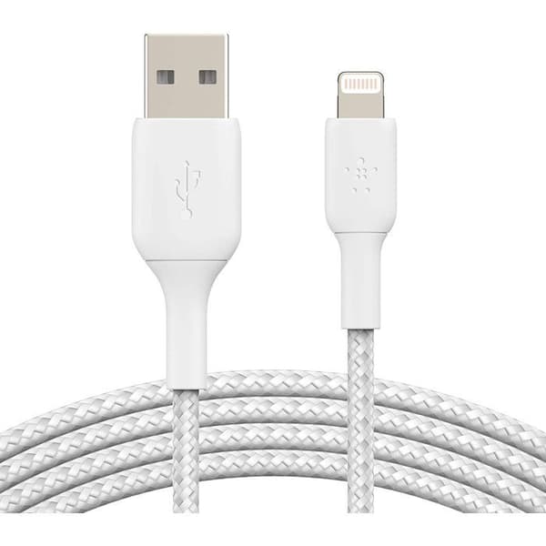 Flettet kabel - BELKIN - Lightning til USB-A - 2 m - Hvid