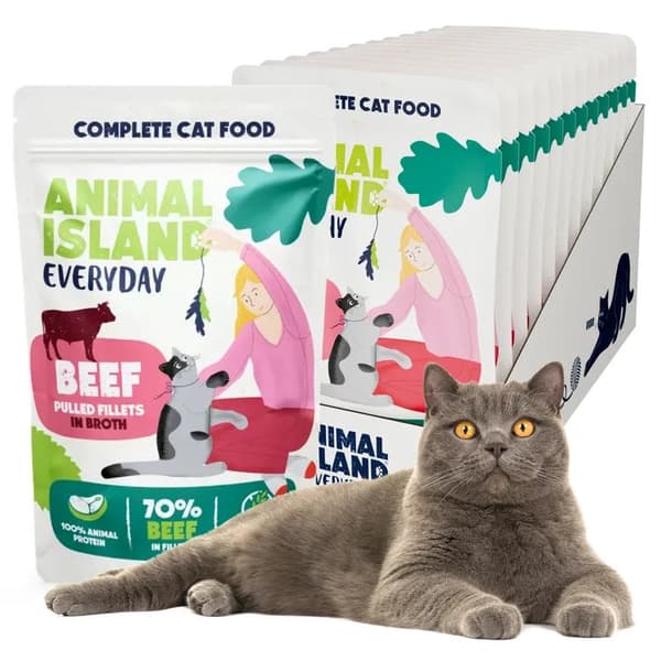 ANIMAL ISLAND Everyday Nötfiléer i buljong - våtfoder för katter - 12 x 85 g