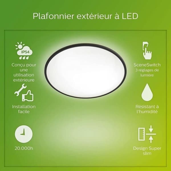 Philips LED SuperSlim - 15W - IP54 - Svart