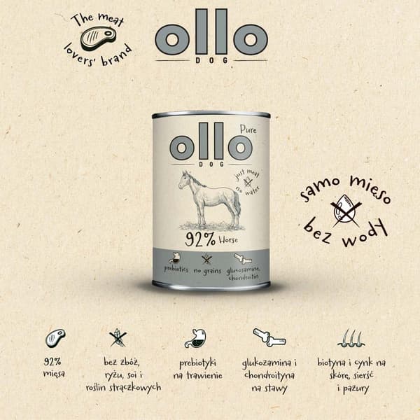 OLLO Pure Horse - våtfoder för hundar - 400 g