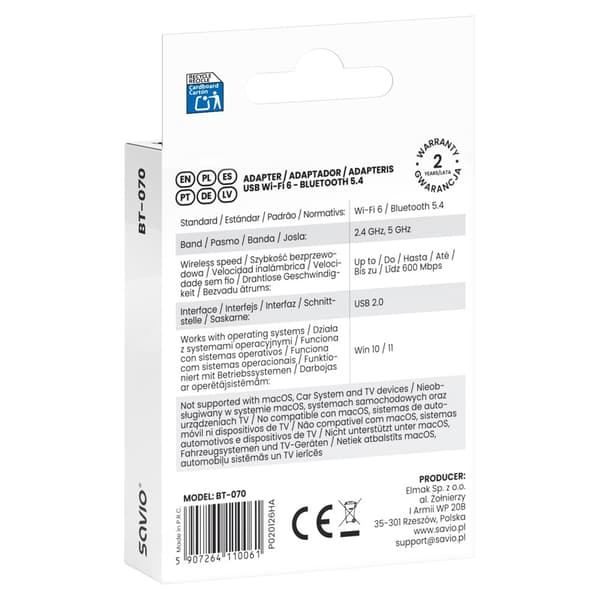 Savio BT-070 interfacekort/USB 2.0 adapter
