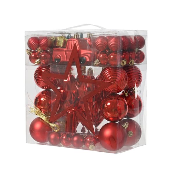 Decoris Juletræspynt 67 dele Rød