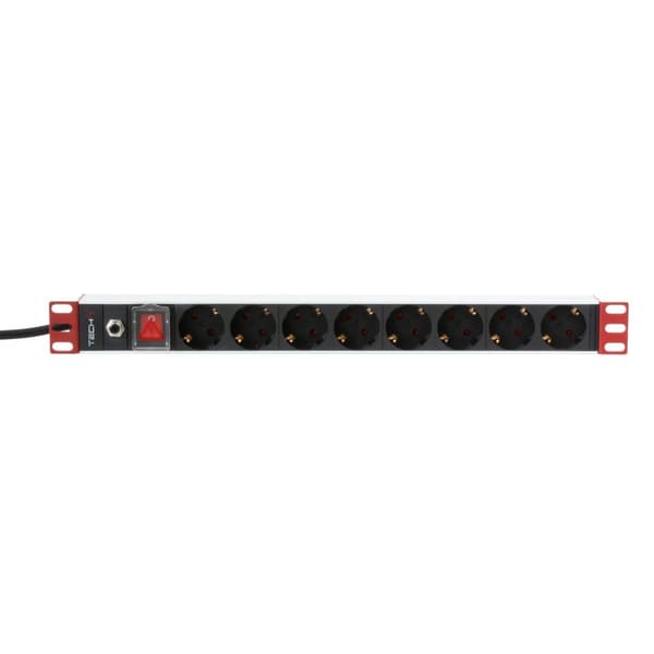 Techly Rack 19" strømskinne med 8 stikkontakter, Schuko-stik
