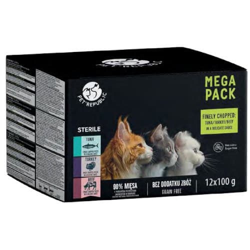 PETREPUBLIC Mega Pack Steril tonfisk, kalkon, nötkött - våtfoder för katter - 12x100g