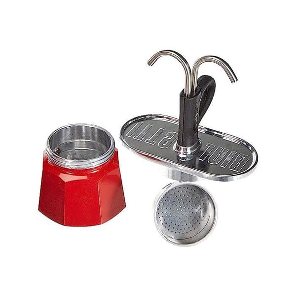 Italiensk kaffemaskinesæt + 2 kopper - BIALETTI - Mini-express - Rustfrit stål / Rød