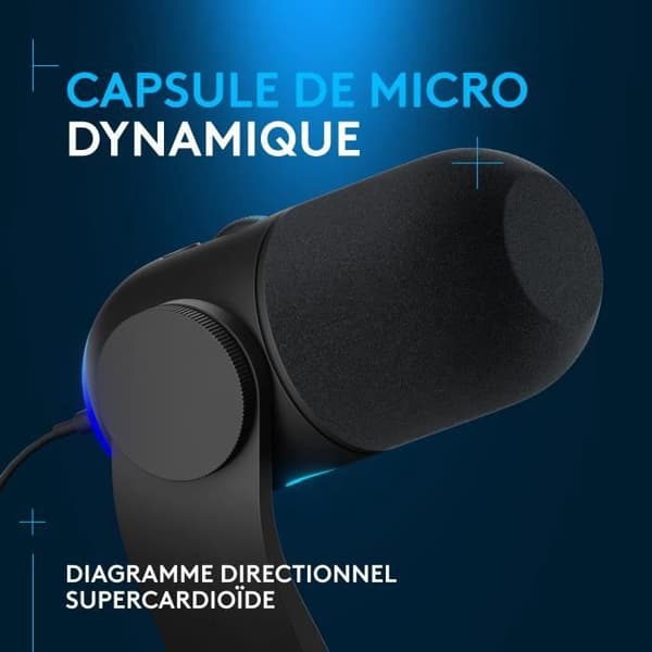 Spelmikrofon - LOGITECH G - YETI GX - Streaming - Dynamisk RGB med LIGHTSYNC - För PC/MAC - Svart